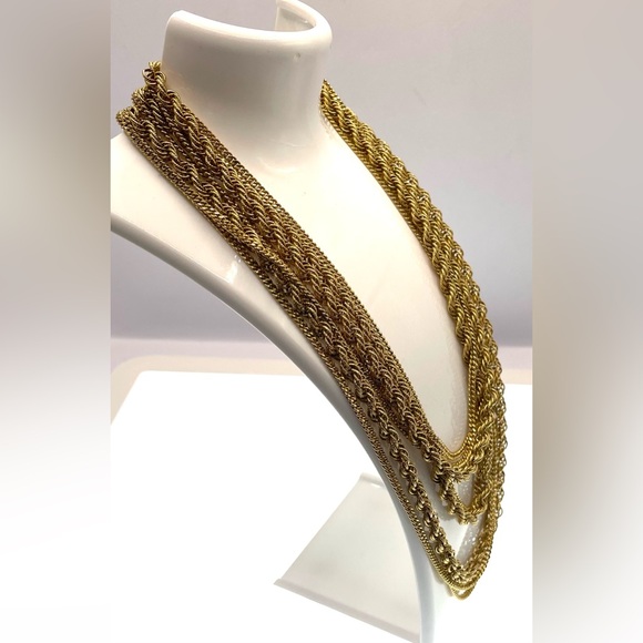 Vintage Signed Monet 54” Long Gold Tone Multi Strand Necklace Layering - Picture 9 of 9